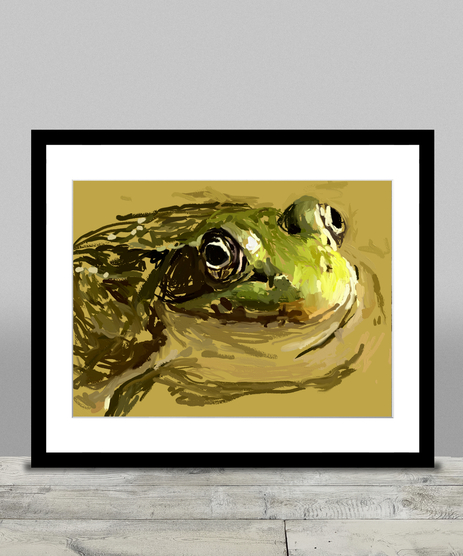Portrait of a bullfrog in a pond by Russell Brandwein
